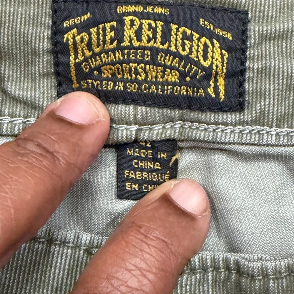 True Religion Mens Olive Green Corduroy Jogger Pants Size 42 Sportswear ws